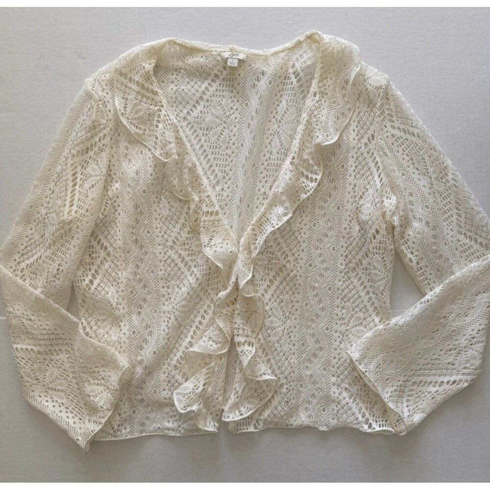 J Jill Lace Cardigan Sheer Delicate Women's L Cottagecore Romantic Feminine